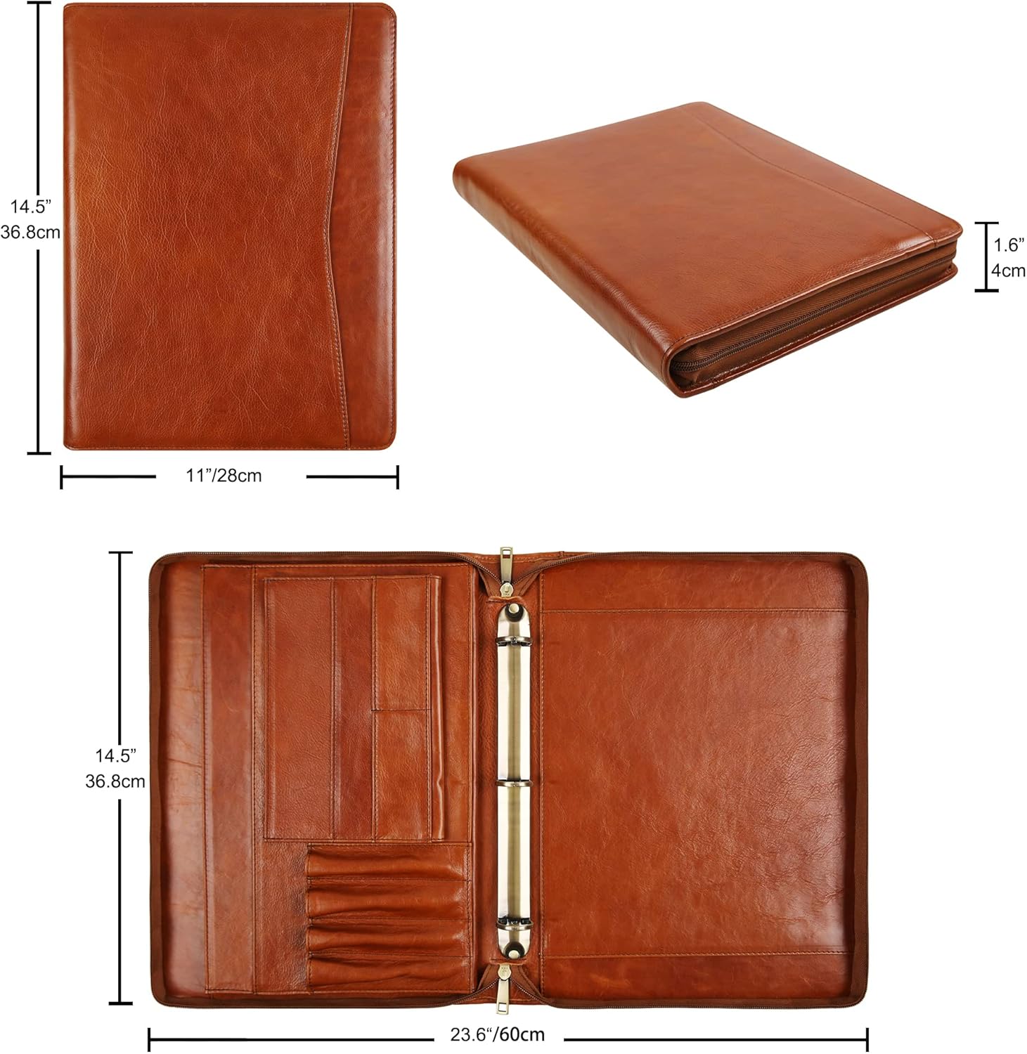 Handmade Leather Portfolio Binder - 3 Ring Binder Portfolio Genuine Leather Business Padfolio, Personlized Legal Pad Folio Folder for Lefty & Righty - Oil Brown