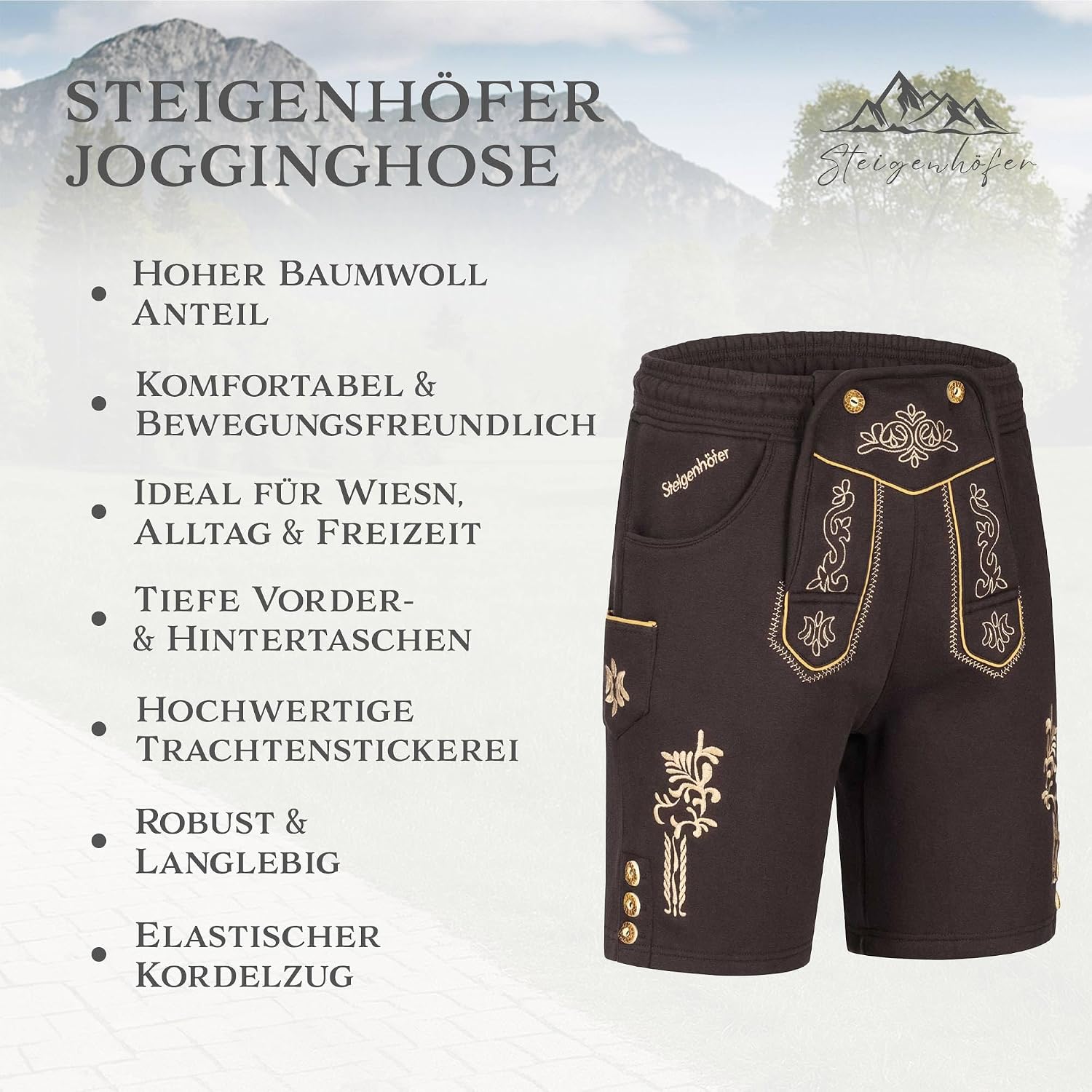 Steigenhöfer Manufaktur Men Shorts Trachten Sweatpants - Lederhosen Look - Moritz - Lederhosen Men Outfits for Oktoberfest