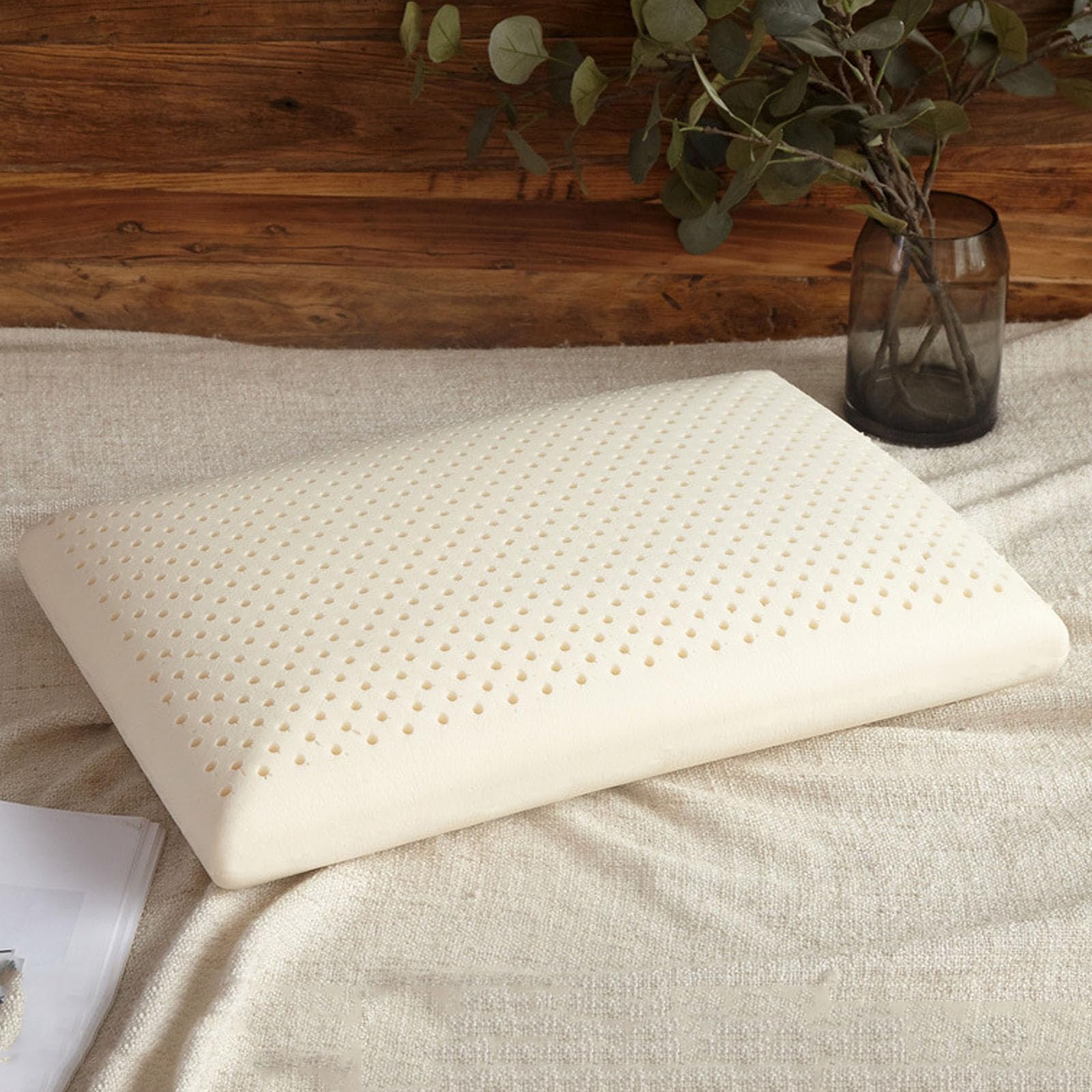WJIANY Latex Pillow, Natural Premium Latex Firm Pillow Medium Low Pofile Helps Relieve Pressure with Removable Cotton Cover