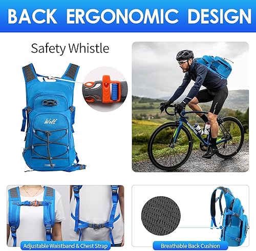 Miniatura 6 de Wolt Mochila de hidratación de 18 L para senderismo, mochila de agua con bolsa de agua de 2 L para hombres y mujeres, paquete de hidratación para