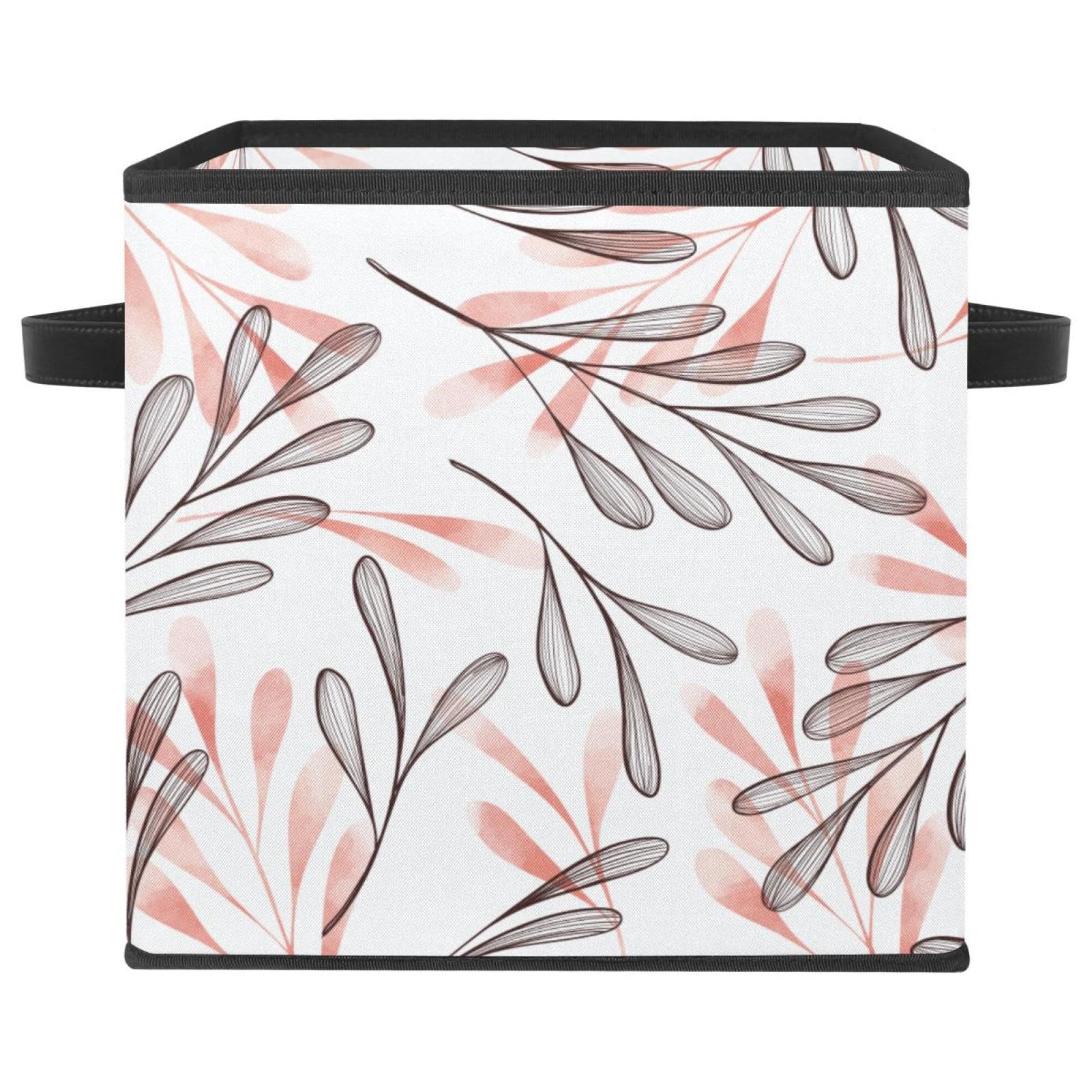 Boîte de rangement pliable en tissu au motif de feuilles dessinées à la main pour la maison