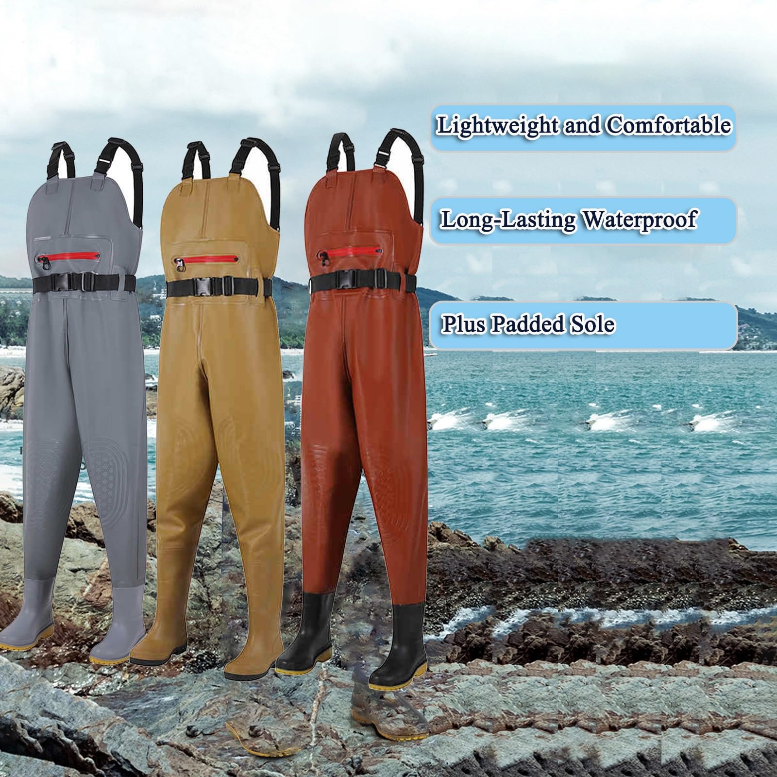 Vadeadores De Pesca para Hombre con Cinturón Resistente Al Agua Rodillas Reforzadas Vadeadores De Pecho Nylon PVC - Petos Talla 9 A 12(Style2,47)