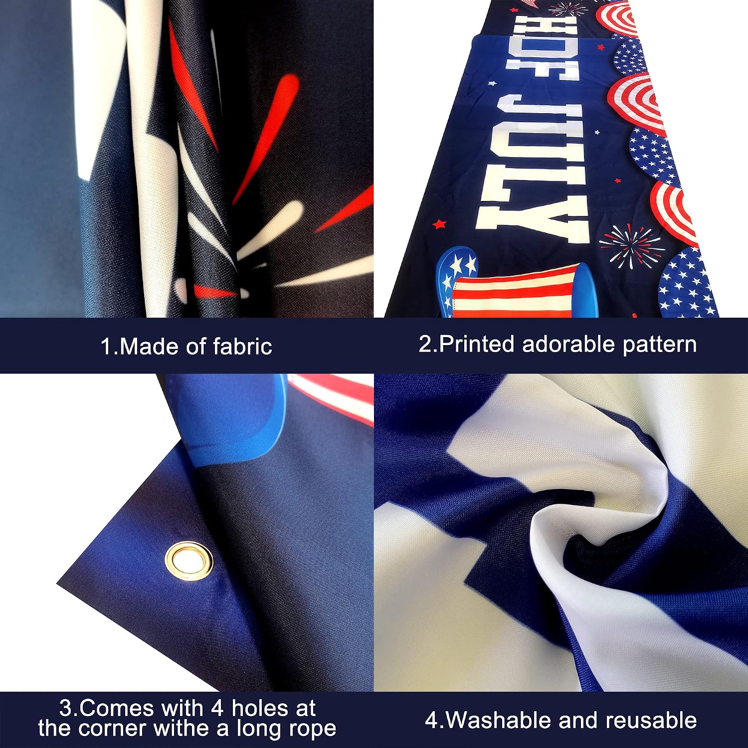KatchOn, Happy 4th of July Yard Banner - Large, 120x20 Inch | Yard Banner for 4th of July Decorations, Patriotic Decorations and Memorial Day Decorations | Independence Day Decor