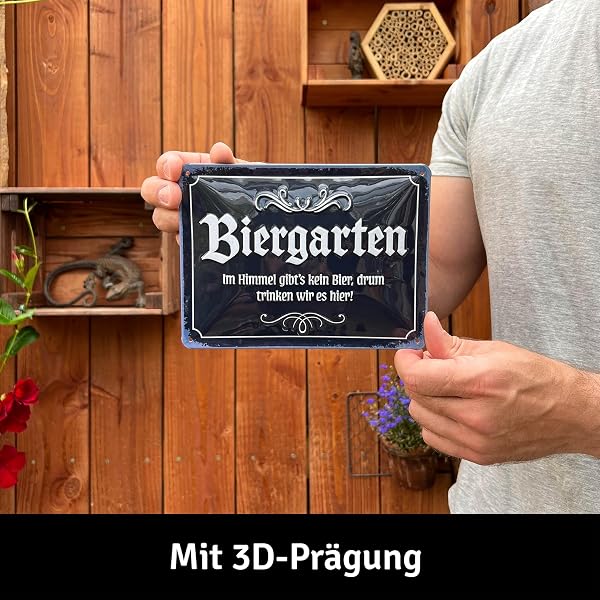 LANOLU retro Blechschild Biergarten-Deko-Schild fürs Zuhause und die Bar, lustiges Bier Schild als Geschenk für Männer, geprägt und gestanzt, 15x20 cm - 5