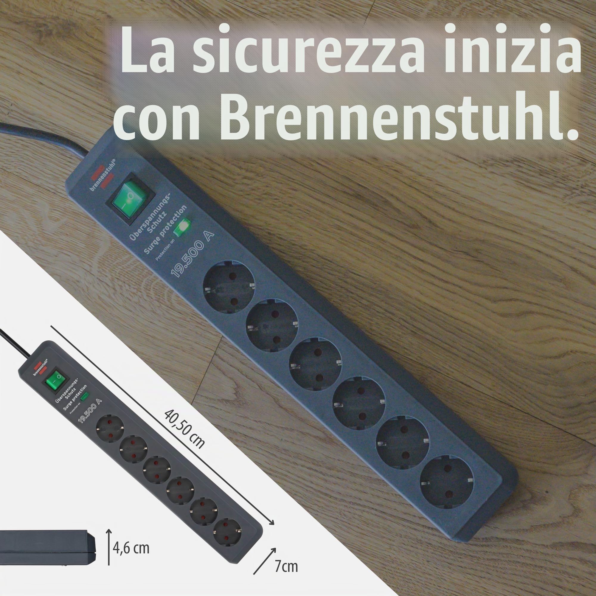 Brennenstuhl, Secure-Tec 19.500A presa multipla con protezione di sovratensione 6 prese