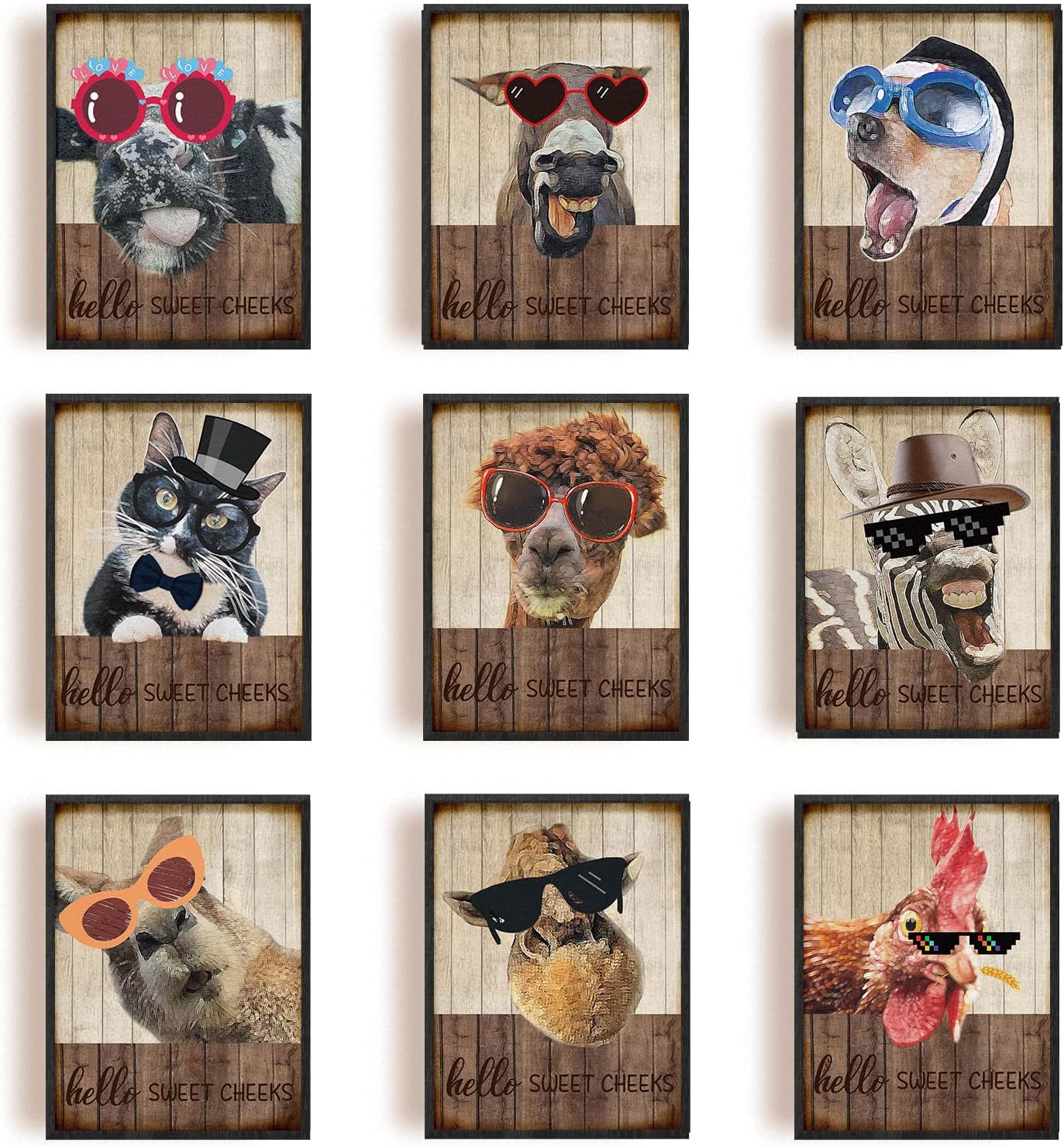 INFUNLY Set of 9 Funny Animal Wall Art Print Country Vintage Donkey