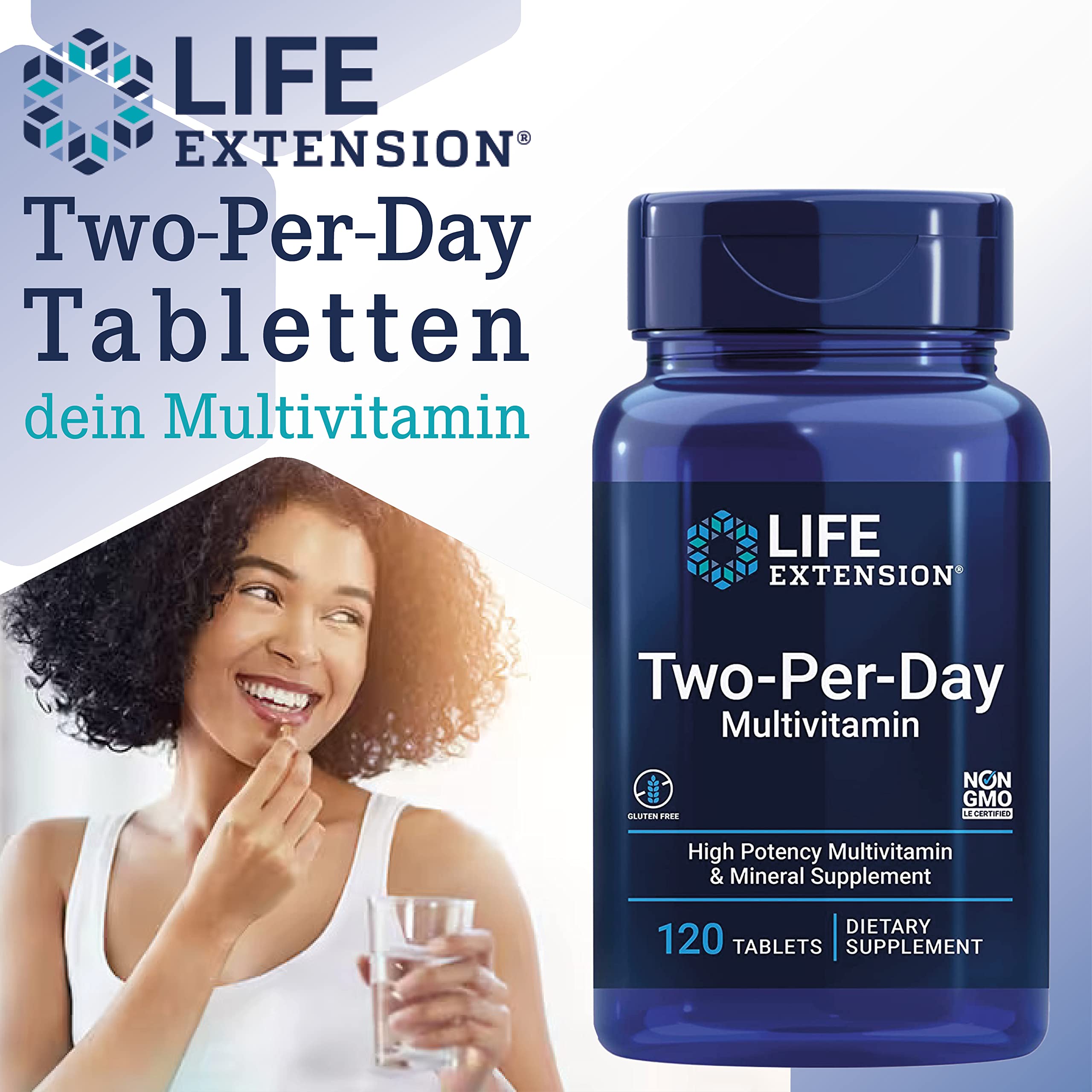 Life Extension, Two per Day, 120 glutenfreie Tabletten, breites Spektrum an Vitaminen je Dosis, Sojafrei, GMO frei, Geschmacksneutral
