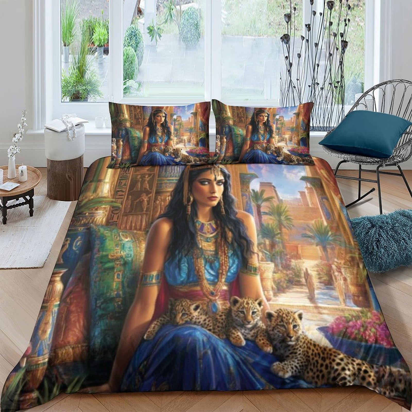 Parure de lit léopard 220x240 cm avec housse de couette Reine d'Égypte et taies