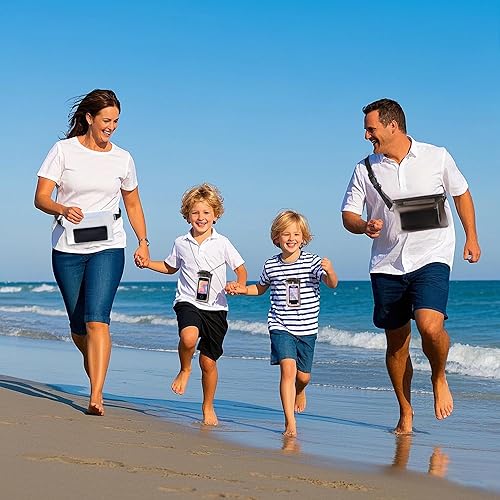 Miniatura 6 de Paquete de 4 cangureras impermeables con correa para la cintura, bolsa impermeable para teléfono, bolsa seca para kayak, piscina, barco, playa,