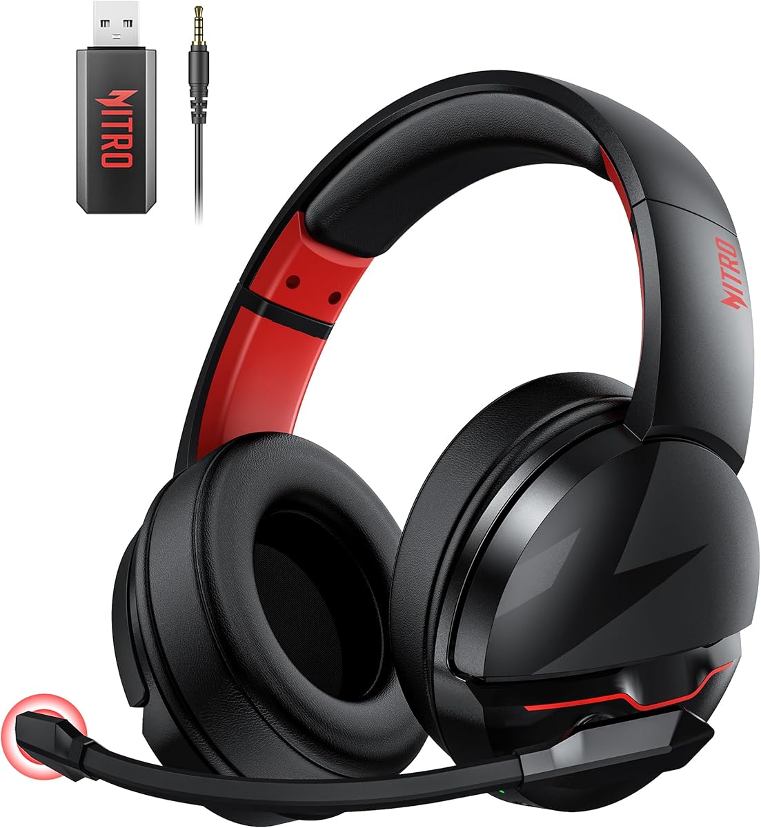 acer Wireless Gaming Headset, PS5 Headset with 2.4GHz for Ps5, Ps4, PC, Switch, Bluetooth 5.3 + 100Hrs Gaming Headphones with Noise Canceling Mic for Laptop, Mobile, Mac, 50mm Drivers (Red) : Video Games