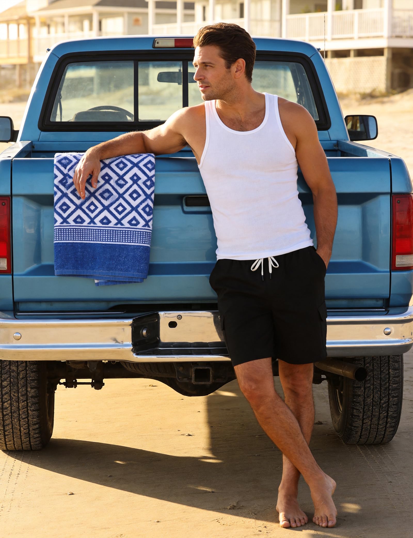 iClosam Pantalones Cortos Cargo Hombre Cintura Elástica Corte Recto Algodón Transpirable XS-3XL