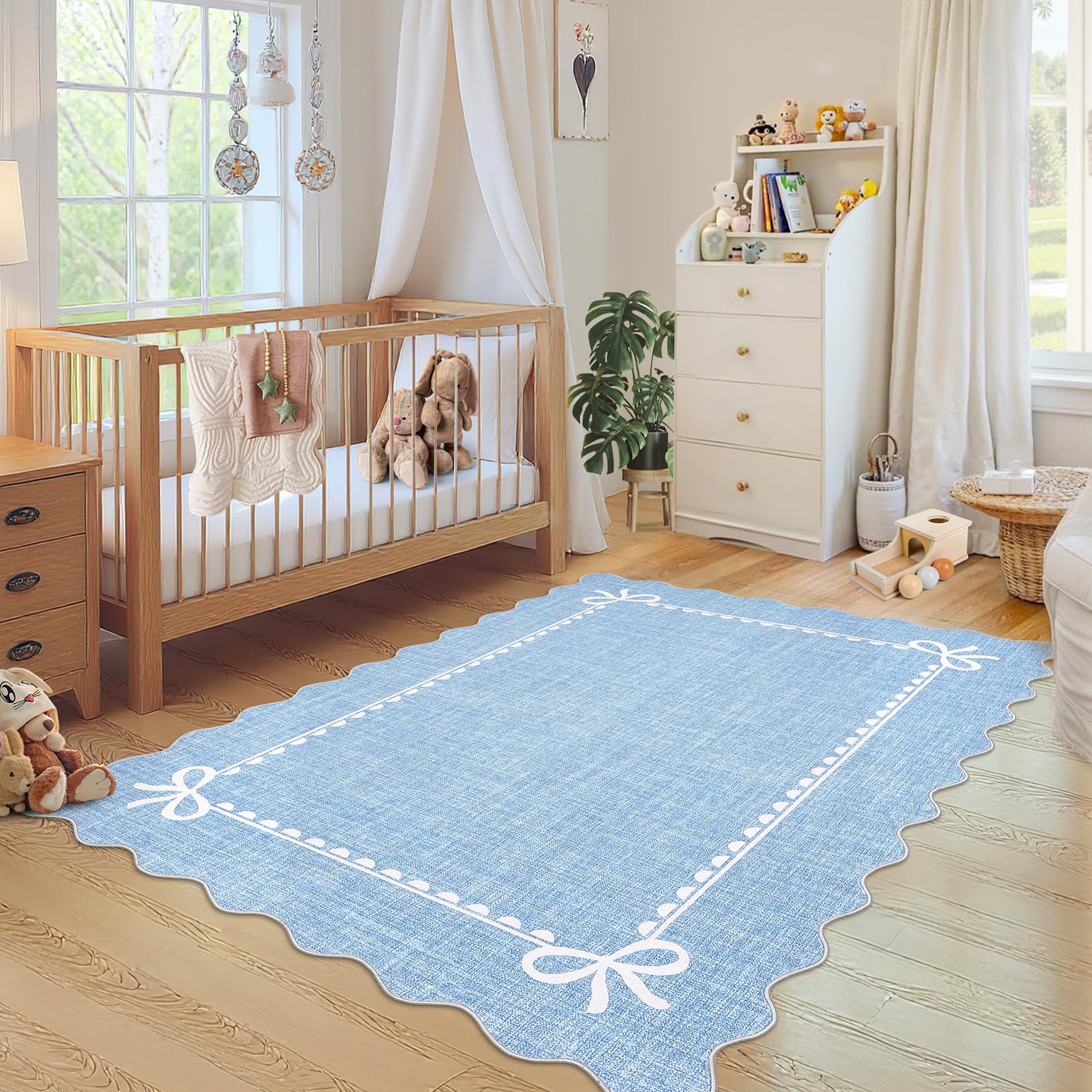 GarveeHome Scalloped Bow Rug 3x5, Blue