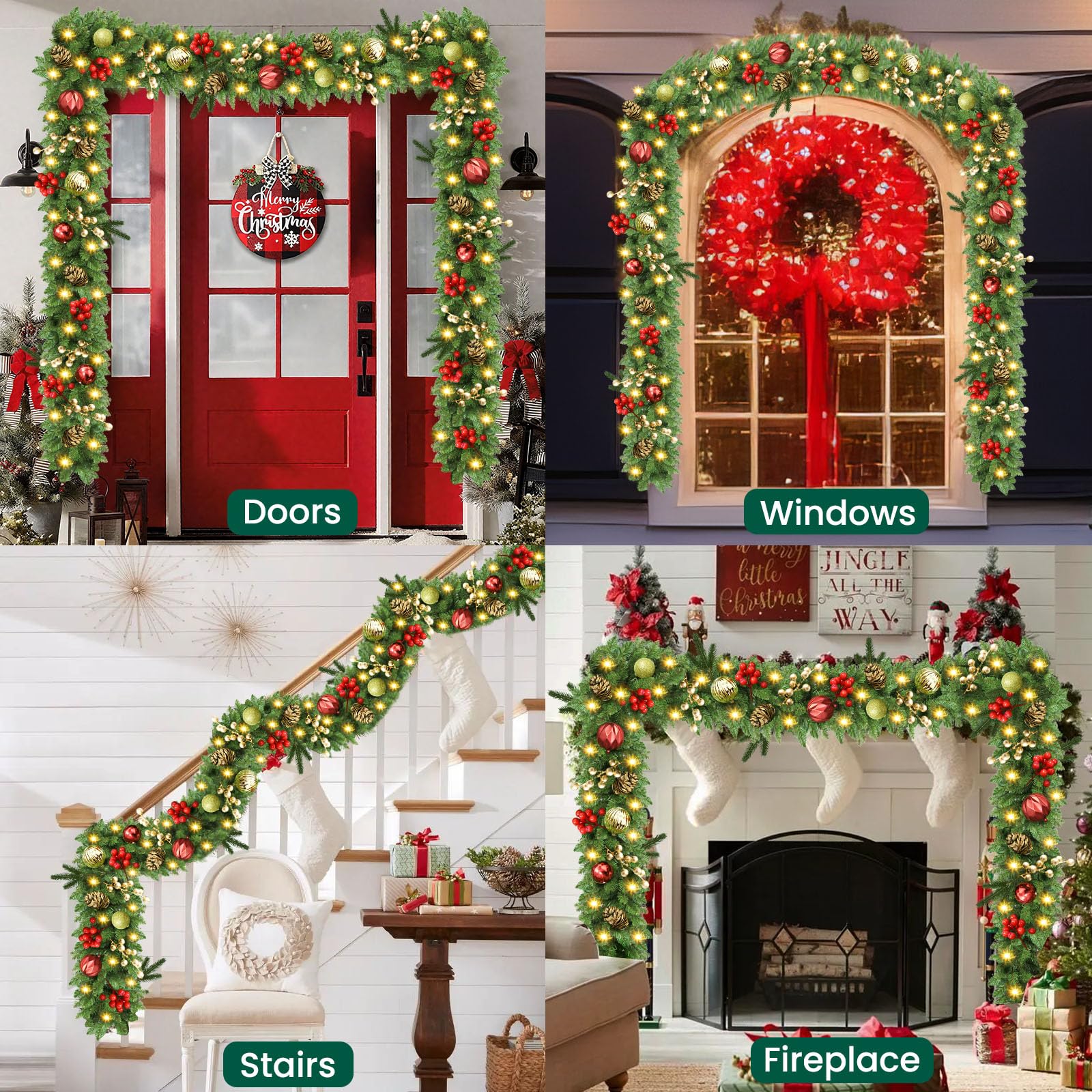 Guirnalda Navidad, 2,7m 30LED Guirnaldas Navideñas con Luces, Navidad Decoración, Adornos Navideños, Decoracion para Exterior, Escaleras, Chimenea, Puerta de Entrada Patio y Jardín