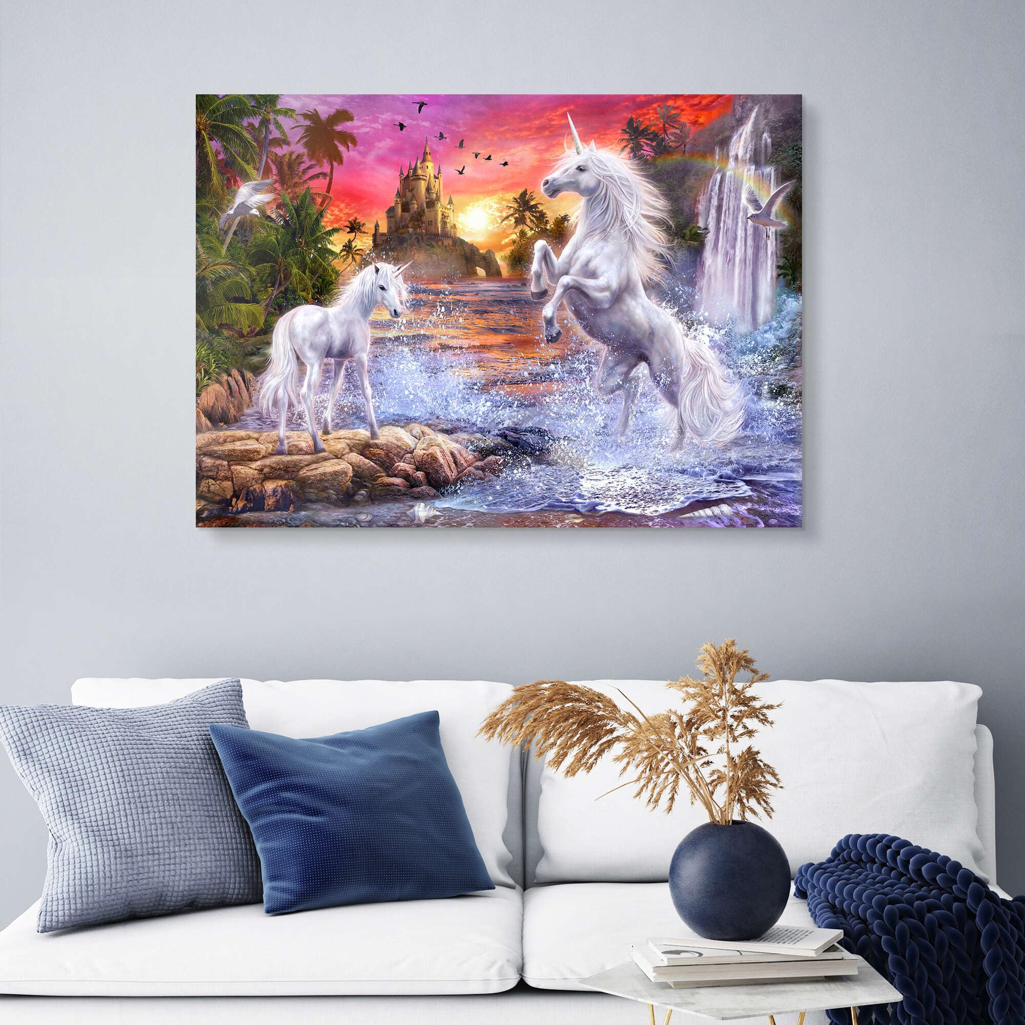 Posterlounge Einhörner am Wasserfall Acrylglasbild | 90 x 70 cm von Jan Patrik Krasny Wandbilder Wanddeko