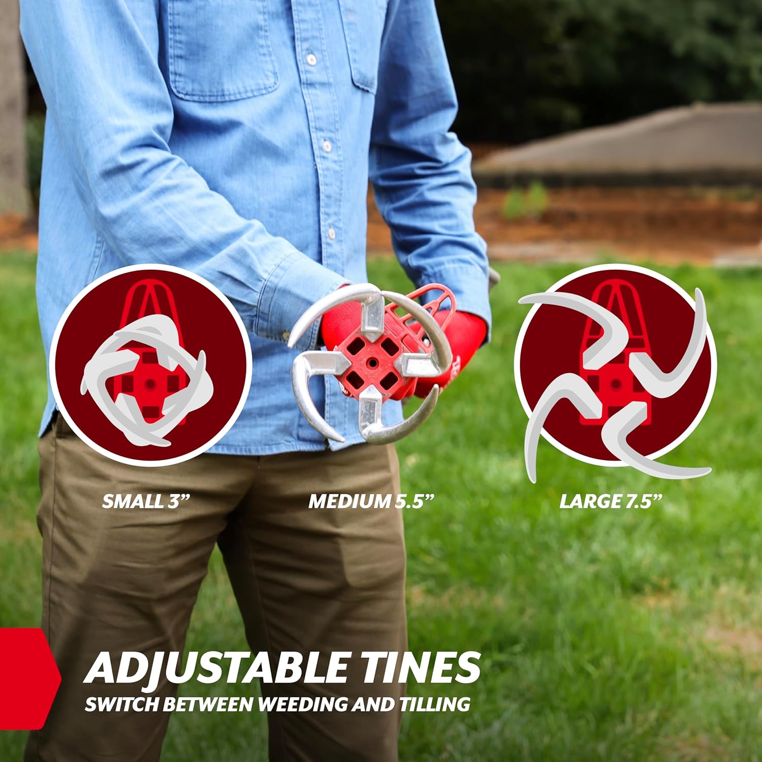 Garden Weasel Claw Pro Garden Tiller and Cultivator Tool – Twist-Action Soil Loosener with Adjustable Carbon Steel Tines, Ergonomic Handle, and Footplate Latest Model 91334-3