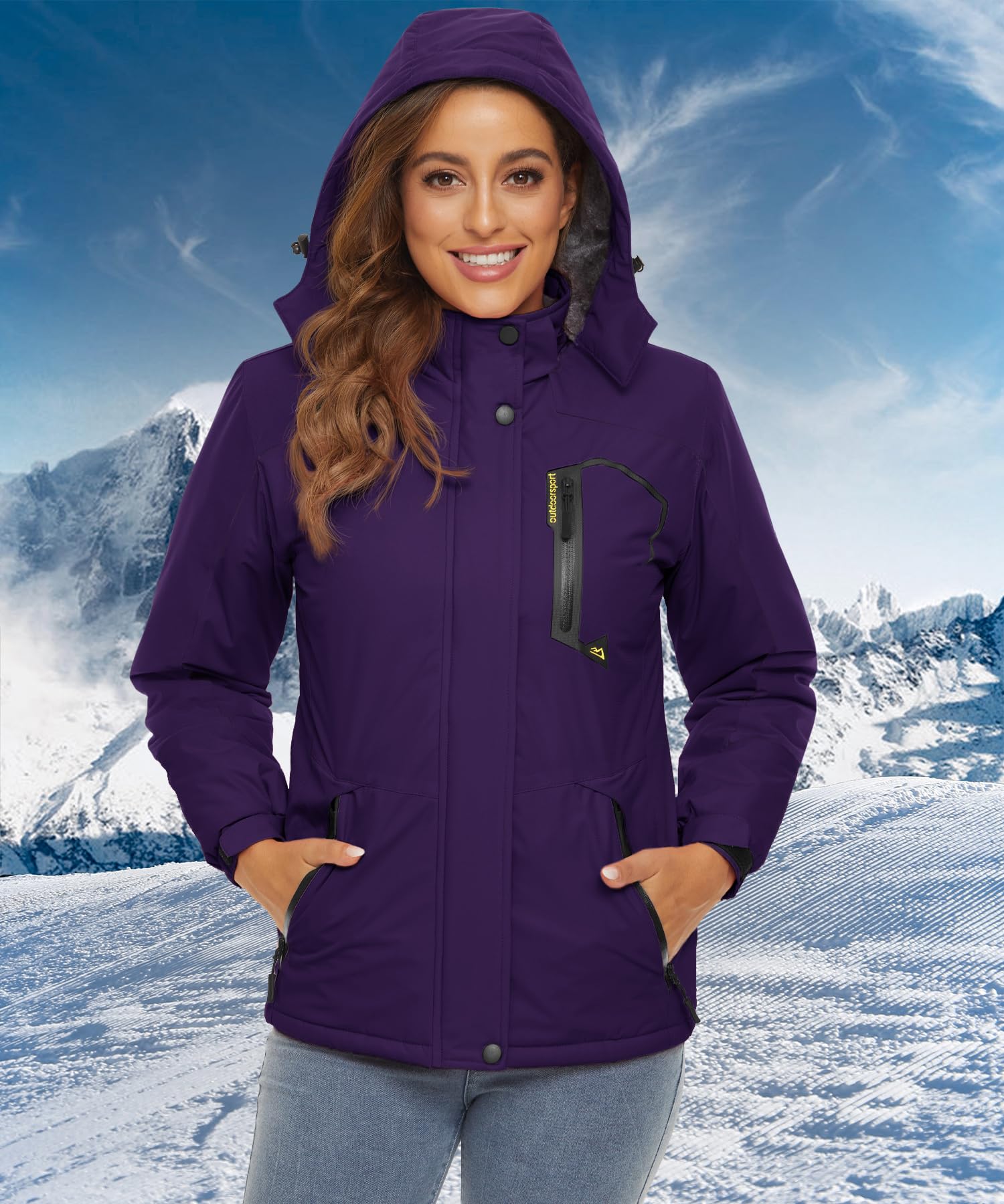 TACVASEN Veste Imperméable Femme Veste en Fleece pour Ski d'Hiver et Randonnée Extérieure avec Capuchon Détachable