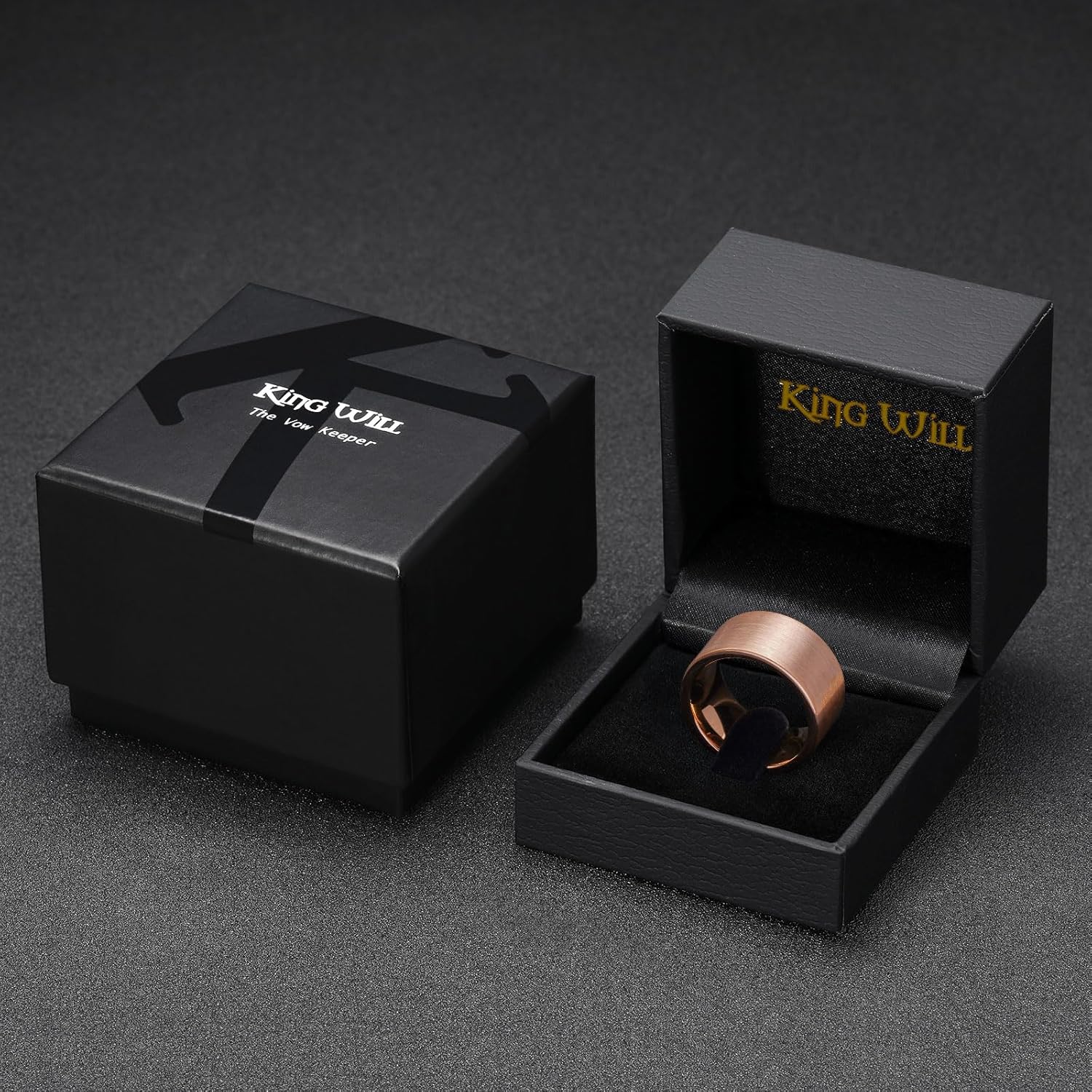 King Will Basic Gold/Rose Gold/Brown Plated Tungsten Wedding Band for Men/Women, 2mm/4mm/6mm/8mm/10mm/12mm Width Band Rings, Pipe Cut Matte Brushed Finish Cigar Band Ring Comfort Fit - Image 6