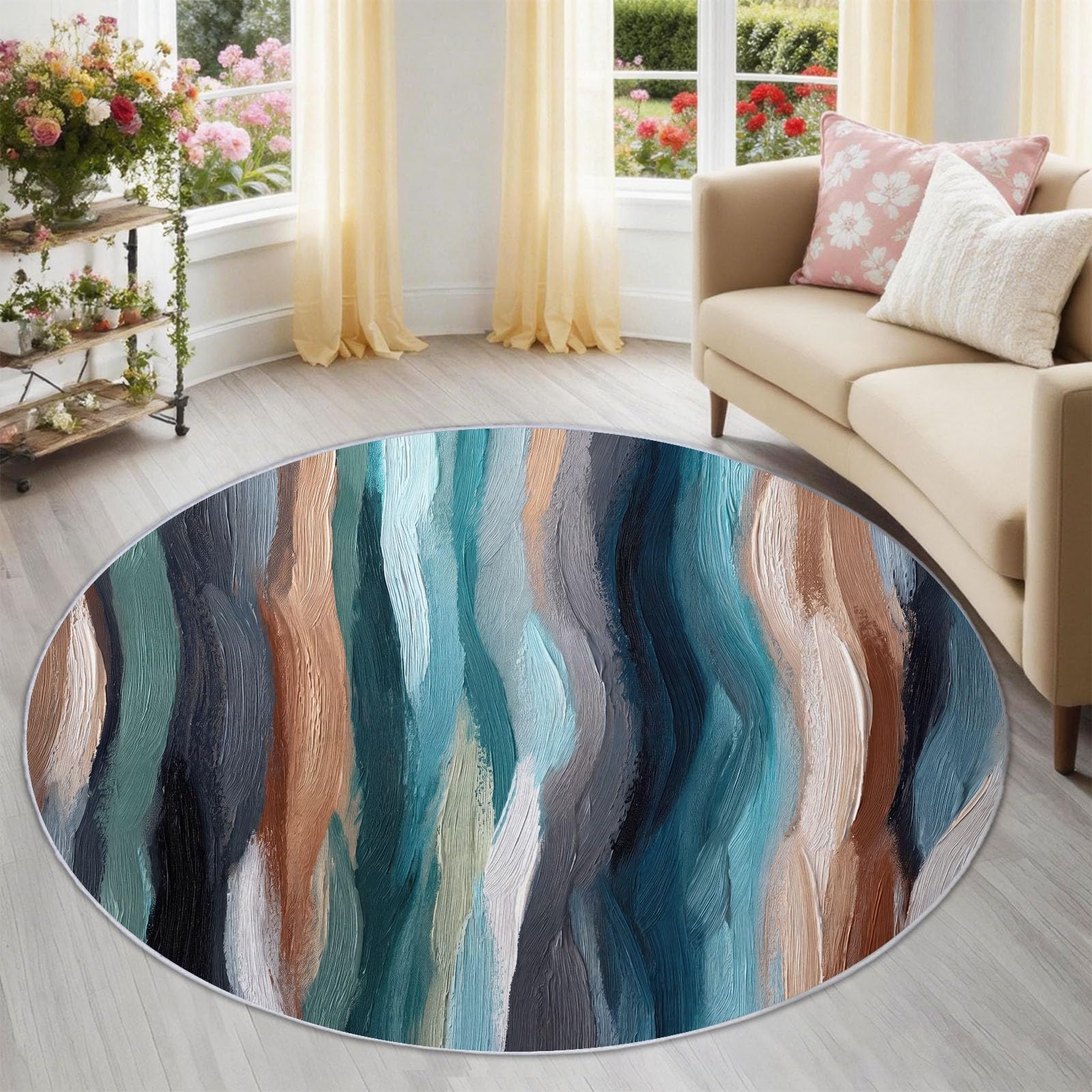Tapis couloir antidérapant avec motif abstrait doux et tapis de séjour lavable moderne