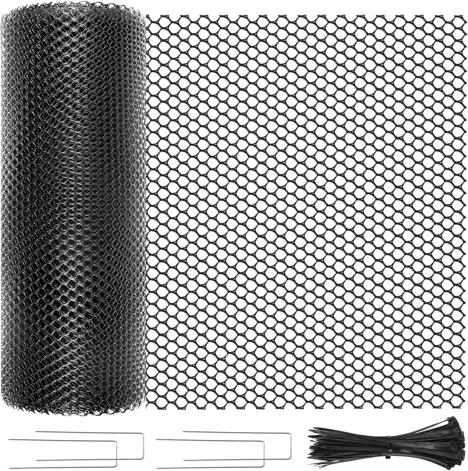 Plastic Chicken Wire Mesh Roll, 16INx50FT Black Chicken Wire Fencing Poultry Netting Garden Fence for Chicken Coop, Cat Balcony Protection Pet Barrier Plant Protectors from Animals Temporary Fencing