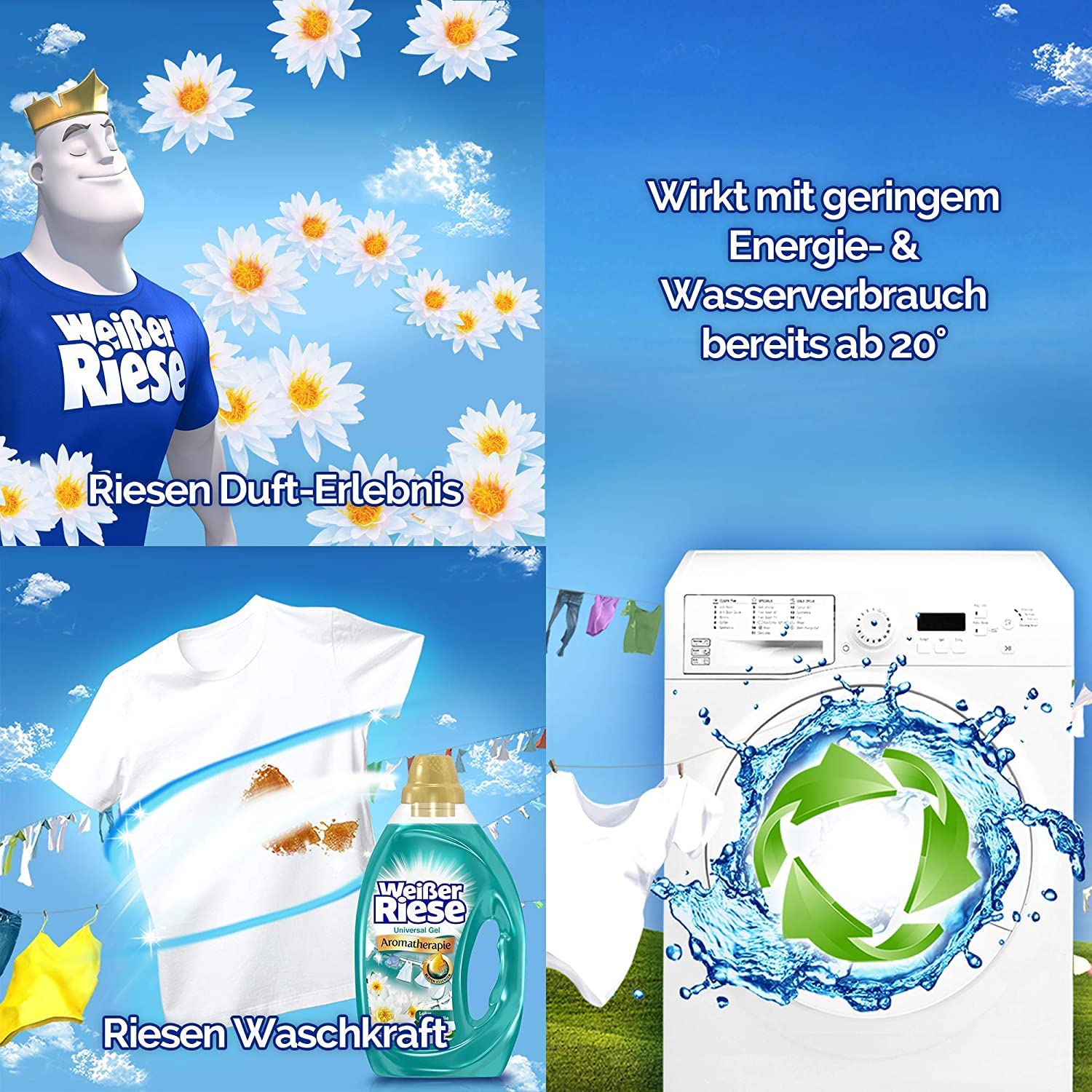 Weißer Riese Universal Gel Essentials Lotus & Mandelöl, Flüssigwaschmittel, 50 Waschladungen 2,5 Liter, 100 WL (2x50)
