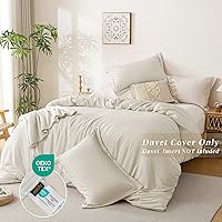 Vista 3 de MILDLY Funda de edredón súper suave, 100% microfibra lavada, juego de funda de edredón beige, 3 piezas con cierre de cremallera y lazos