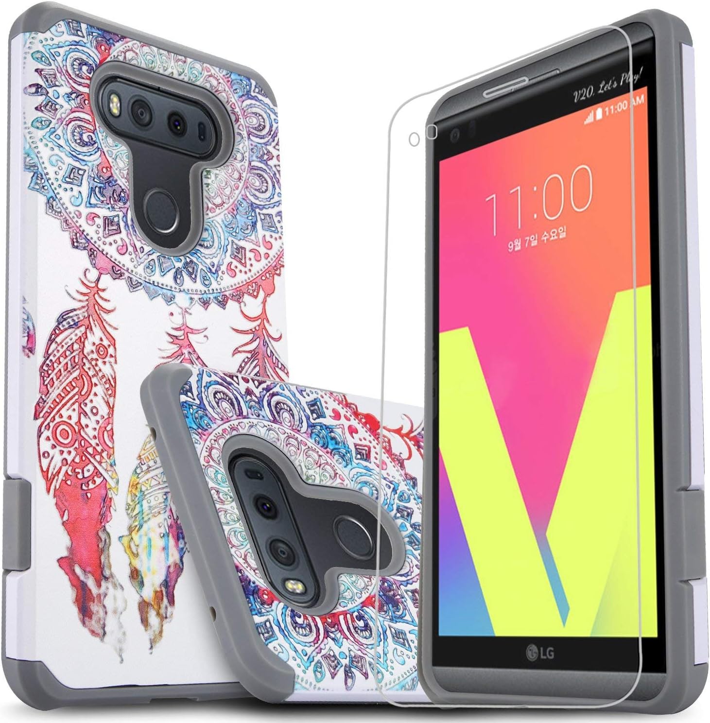 Star for LG G6 Phone Case with [Premium Screen Protector Included], [Shock Absorption] Dual Layers Impact Advanced Protective Cover for LG G6 (White Dream Catcher)