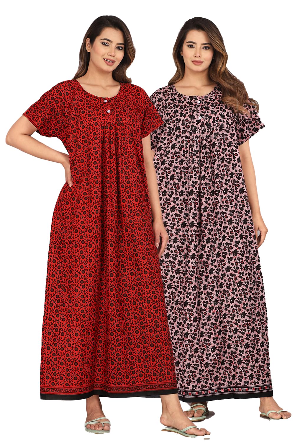 monique Brand Floral Printed Night Gown, Cotton Nighty for Women — Sleepwear Long Nightwear-picture-29