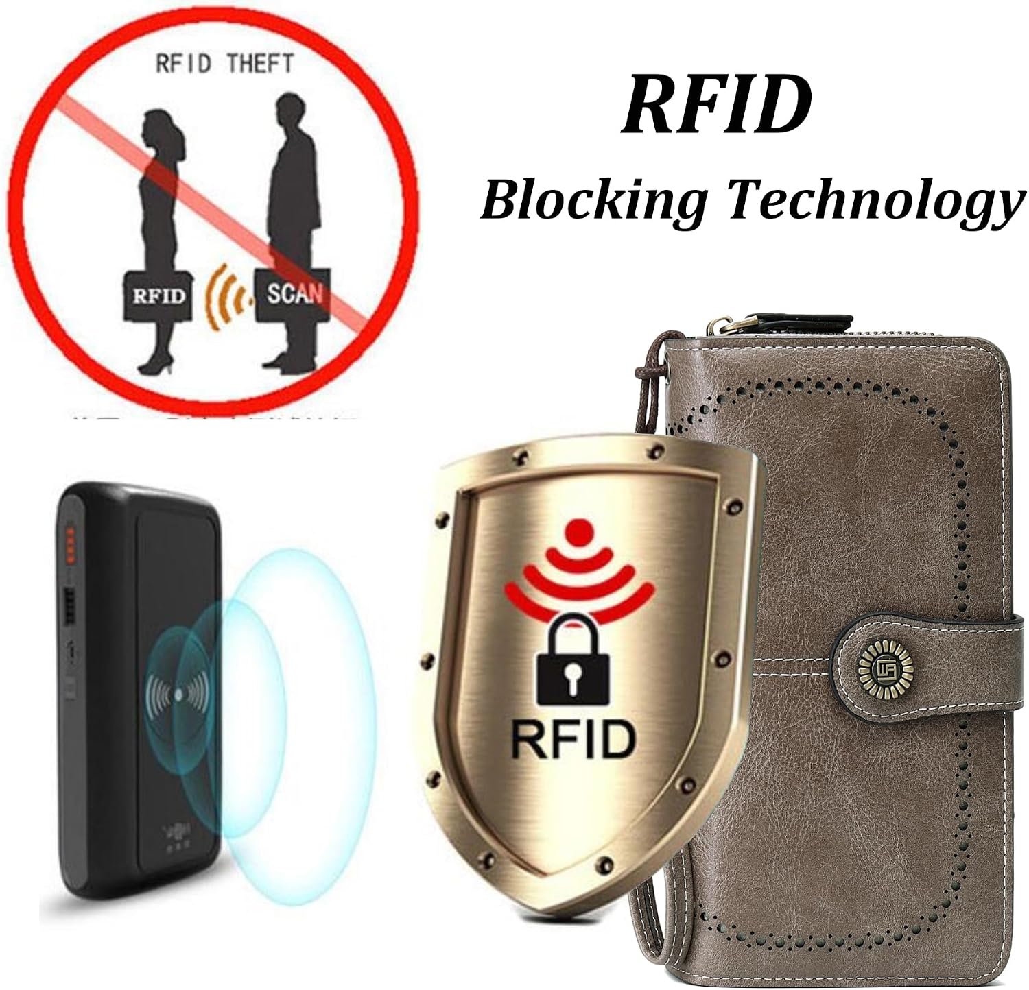 Women's RFID Blocking Wallet Large Zip Around Leather Clutch with Wristlet image 4