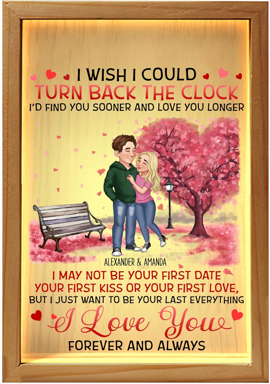 GOSSBY Transparent Custom Plaque (Young Couple) I Wish I Could Turn Back The Clock Personalized LED Lamp, Custom Night Light as Valentines Day, Anniversary, Romantic for Couple, Gift for Him, Names an