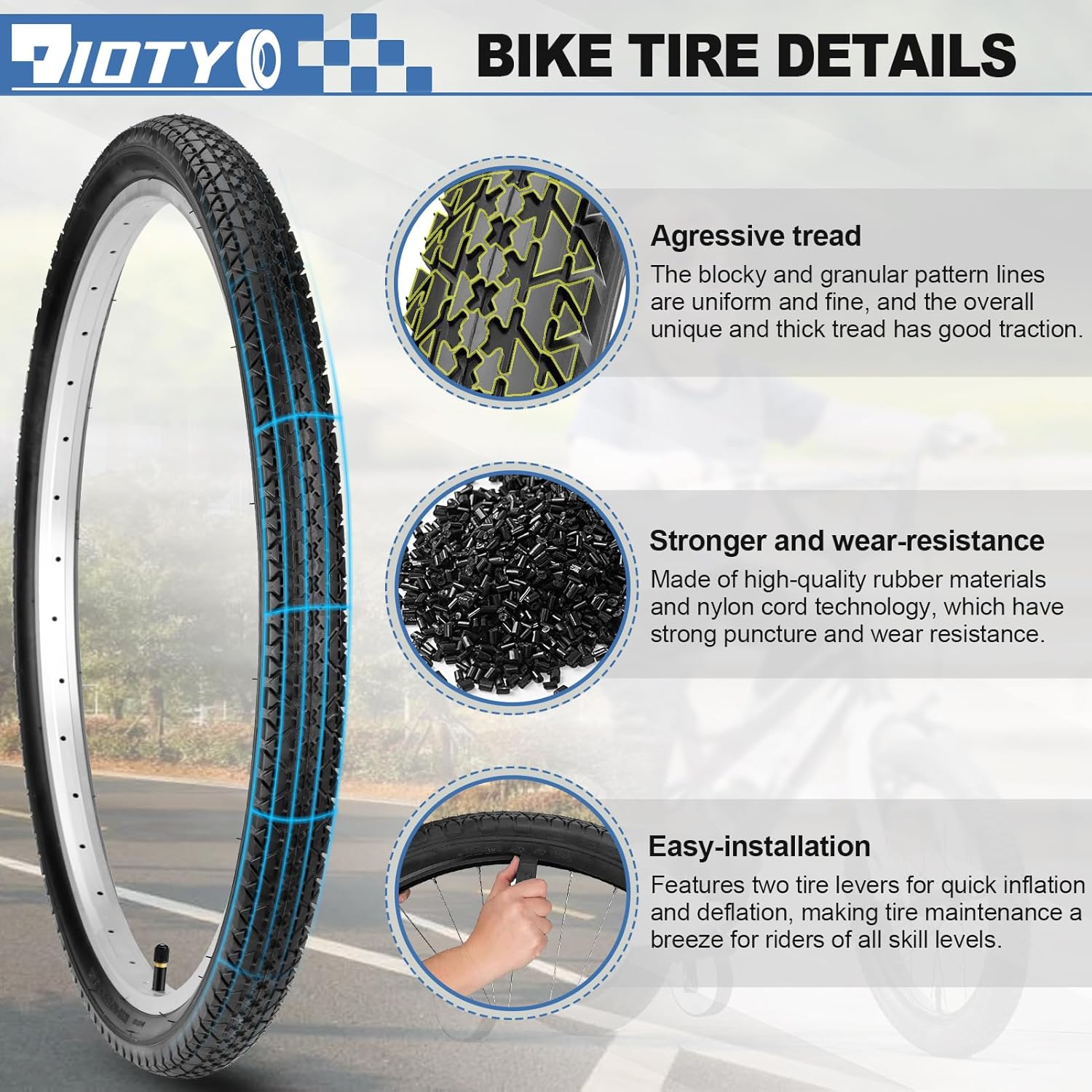 2-PCS 26" Beach Cruiser Bike Tires Set, 26x2.125 57-559 Folding Replacement Mountain Bicycle Tires and 26inch Tubes Schrader Valve with Levers and Rim Strips, Puncture-Resistant Road Bike Tires
