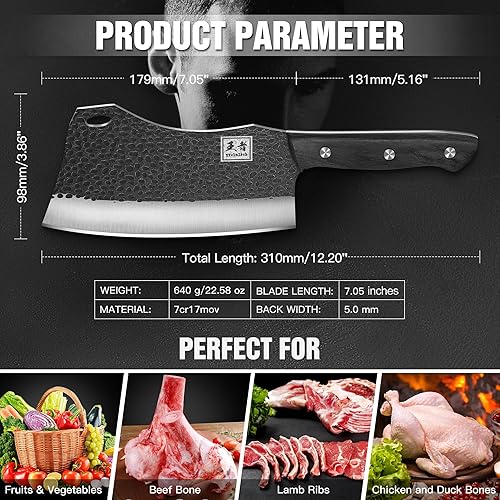 Miniatura 3 de ENOKING 7.1″ Butcher Knife & Chef’s Knives – Hand Forged High Carbon Stainless Steel, Full Tang for Kitchen & Outdoor Meat Cutting