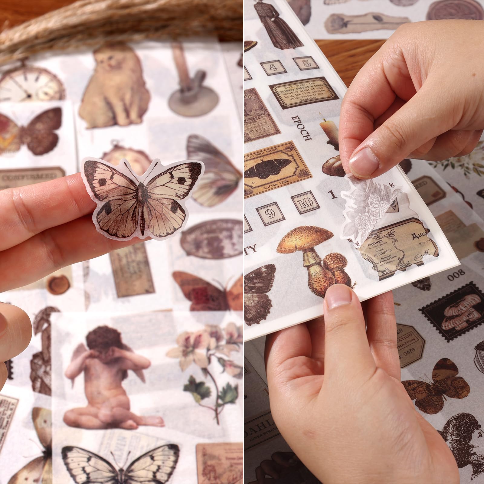 Vintage Ephemera Naklejka 24 Arkusze 480 Wstępnie Ustawione Naklejki Washi Papier Dziennik Naklejki dla Dorosłych Dziennik Śmieci Naklejka Książka Artykuły do scrapbookingu
