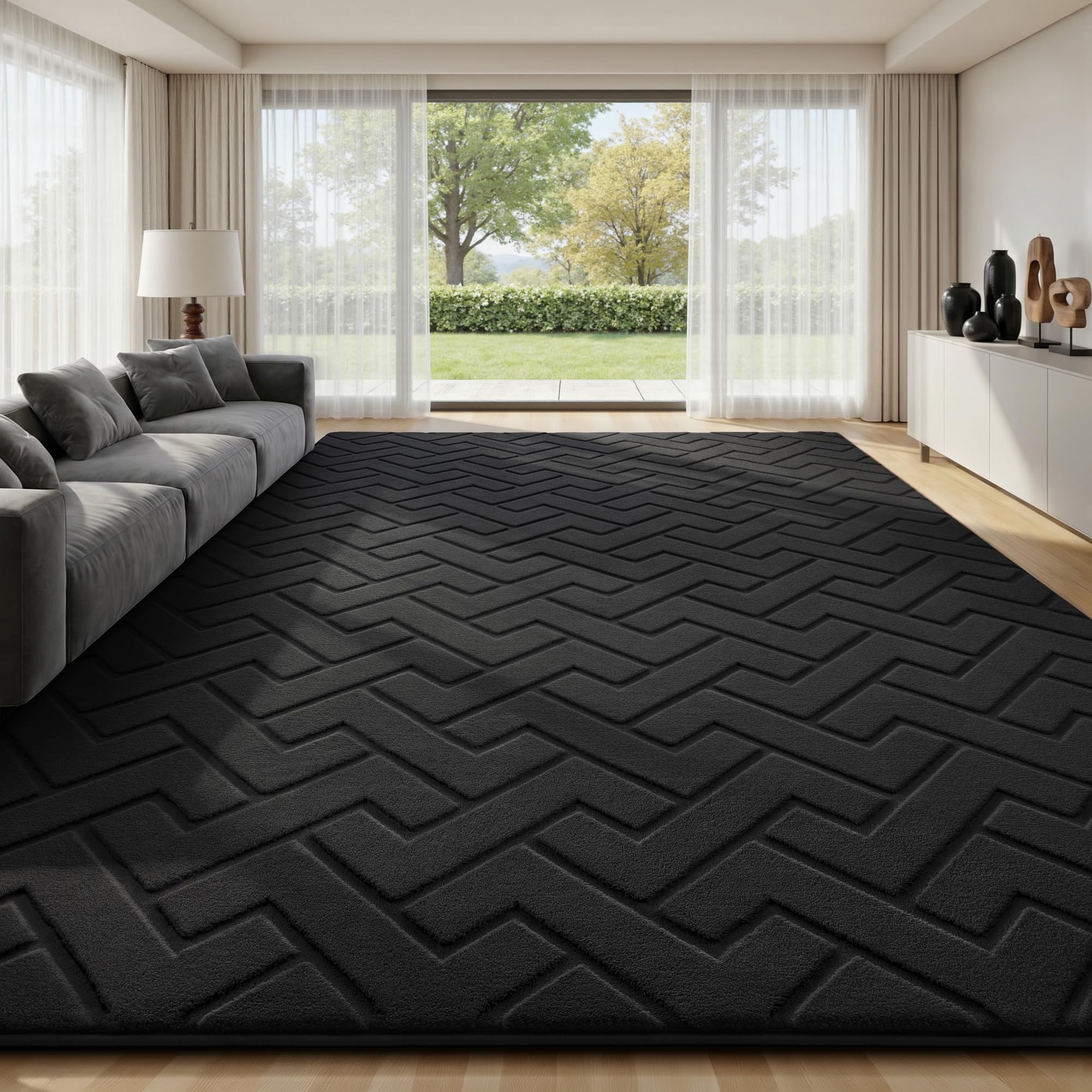 Treeboy Large Rugs Living Room Bedroom Washable Rug Black Carpet 120x160