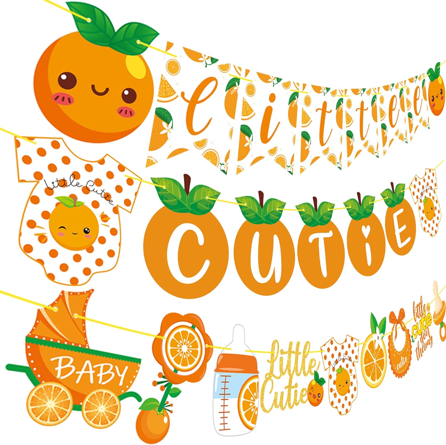 Little Cutie Baby Shower Decorations Orange Theme 1st
