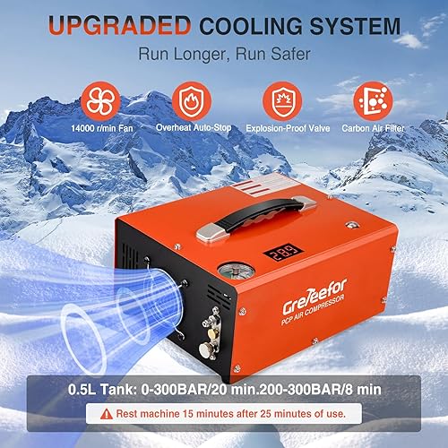 Miniatura 6 de Compresor de aire PCP 4500PSI30MPA, bomba de llenado rápido sin aceite de 350W con apagado automático, alimentación dual 12V DC y 110V220V AC, bomba