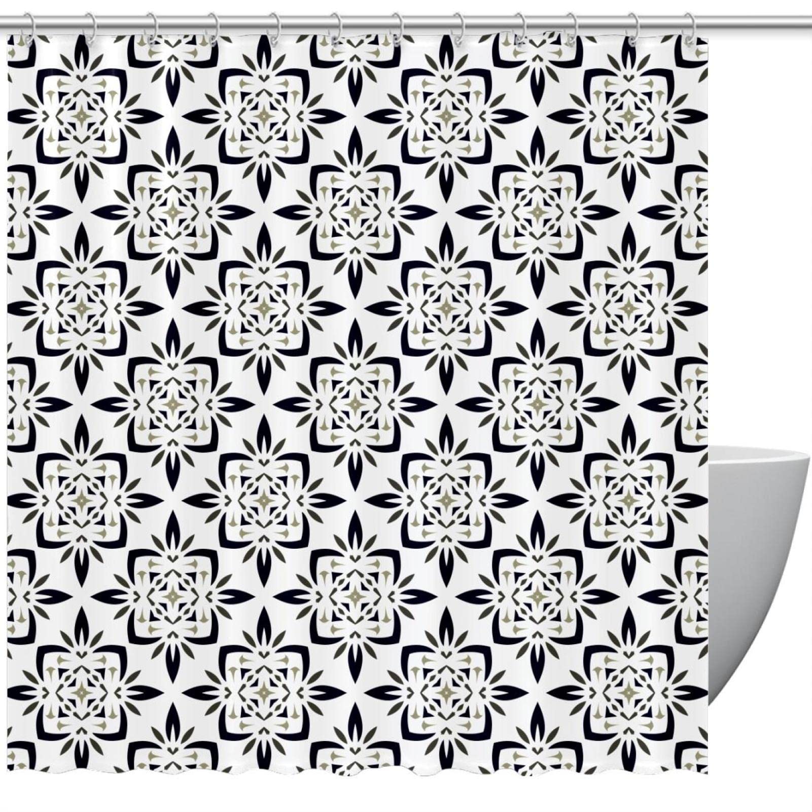 Rideau de douche bohème étanche noir et blanc pour sublimer votre baignoire avec 12 crochets