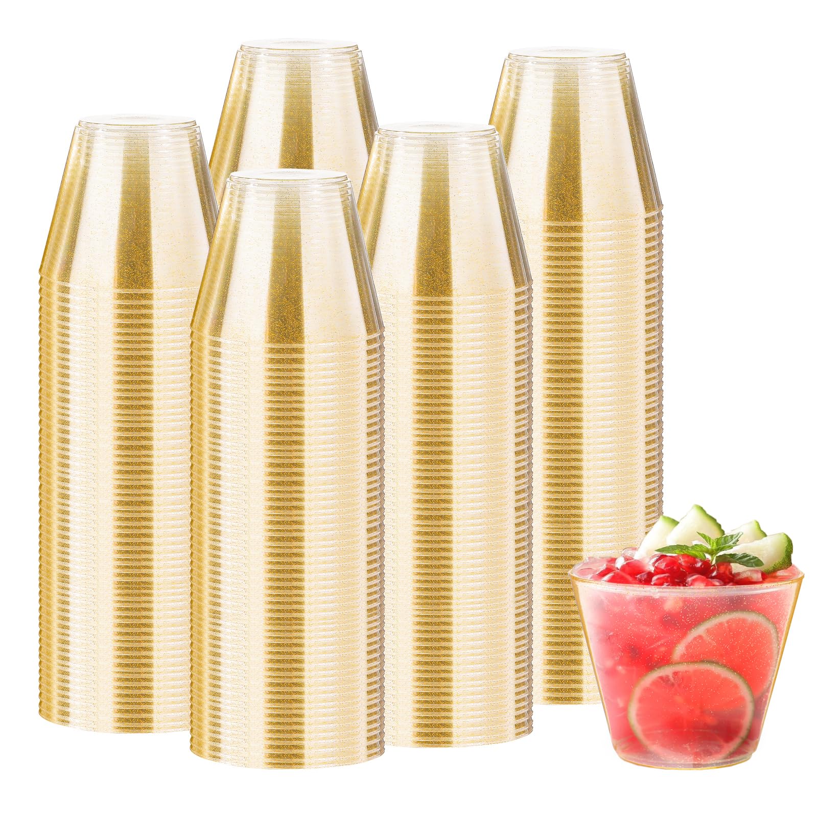 300 Count 9 oz Gold Plastic Cups, Disposable Cocktail Cup for Wedding & Party, Bulk Gold Plastic Tumblers, Fancy Disposable Party Cups for Cold Drinks