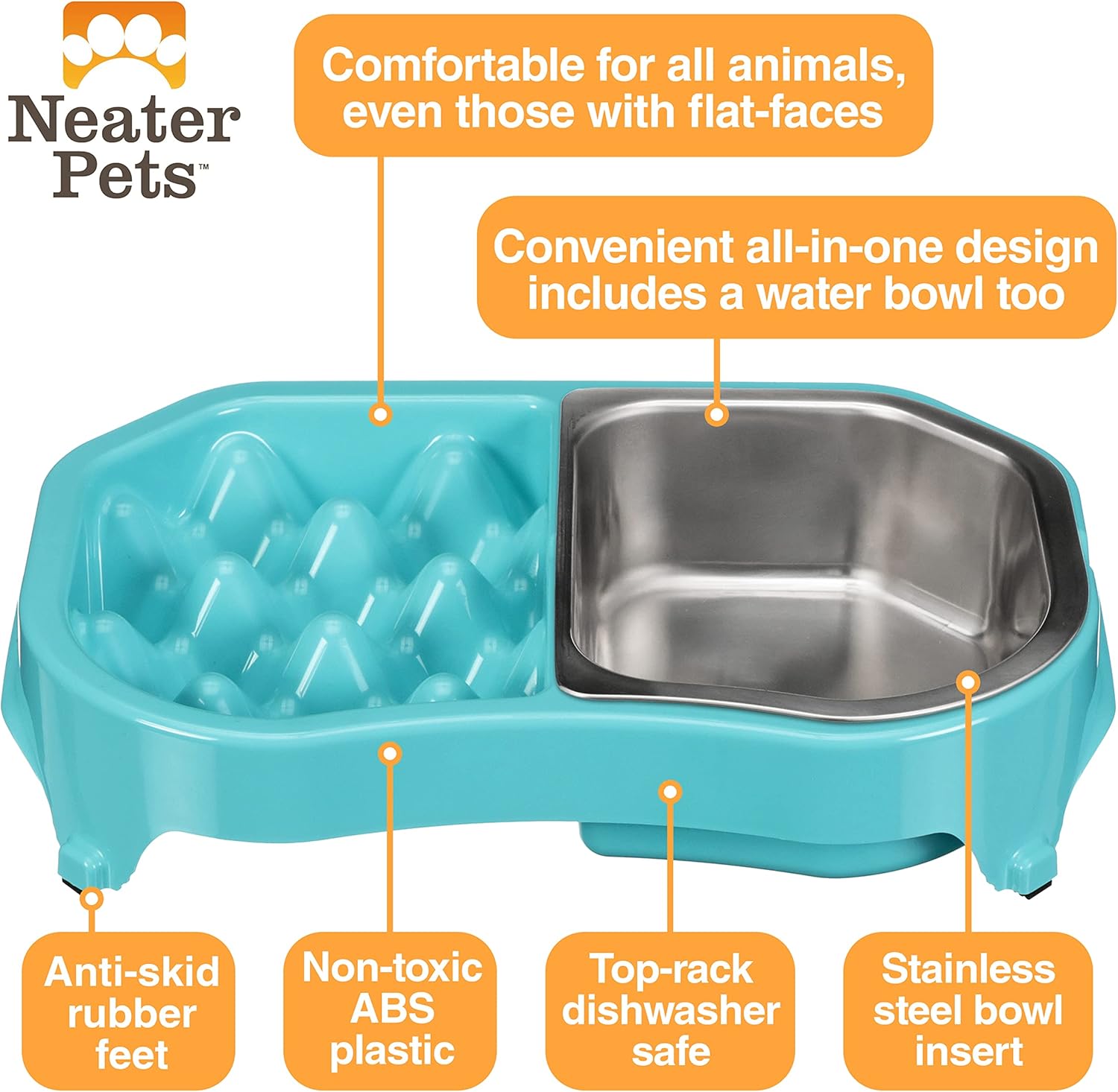 Neater Pet Brands Neater Slow Feeder Dog Bowls, Slows Down Fast Eating to Prevent Vomiting, Overeating, & Bloat, Dog Slow Feeder Bowl with Wide, Non-Slip Base, Holds 2.5 Cups Food and 8.5 Cups Water