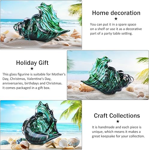 Miniatura 5 de DOVDOV Estatua de caracola de vidrio soplado a mano, obras de arte de vidrio de mar verde, decoraciones de concha de mar de vidrio para decoración