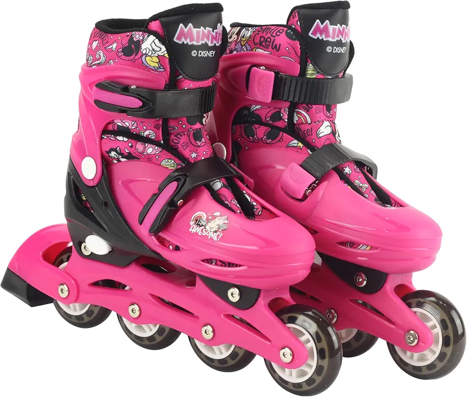 BBR Toys Patins 2 em 1 4 Rodas 32/35 com Kit de Proteção Disney Minnie