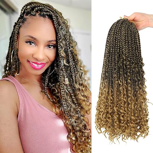 Vista 458 de Goddess Box Braids Crochet Hair With Curly Ends 18 Inch Bohomian Box Braids Crochet Braids 8 Packs 3X Crochet Braids Synthetic Braiding Hair 1B-4-30