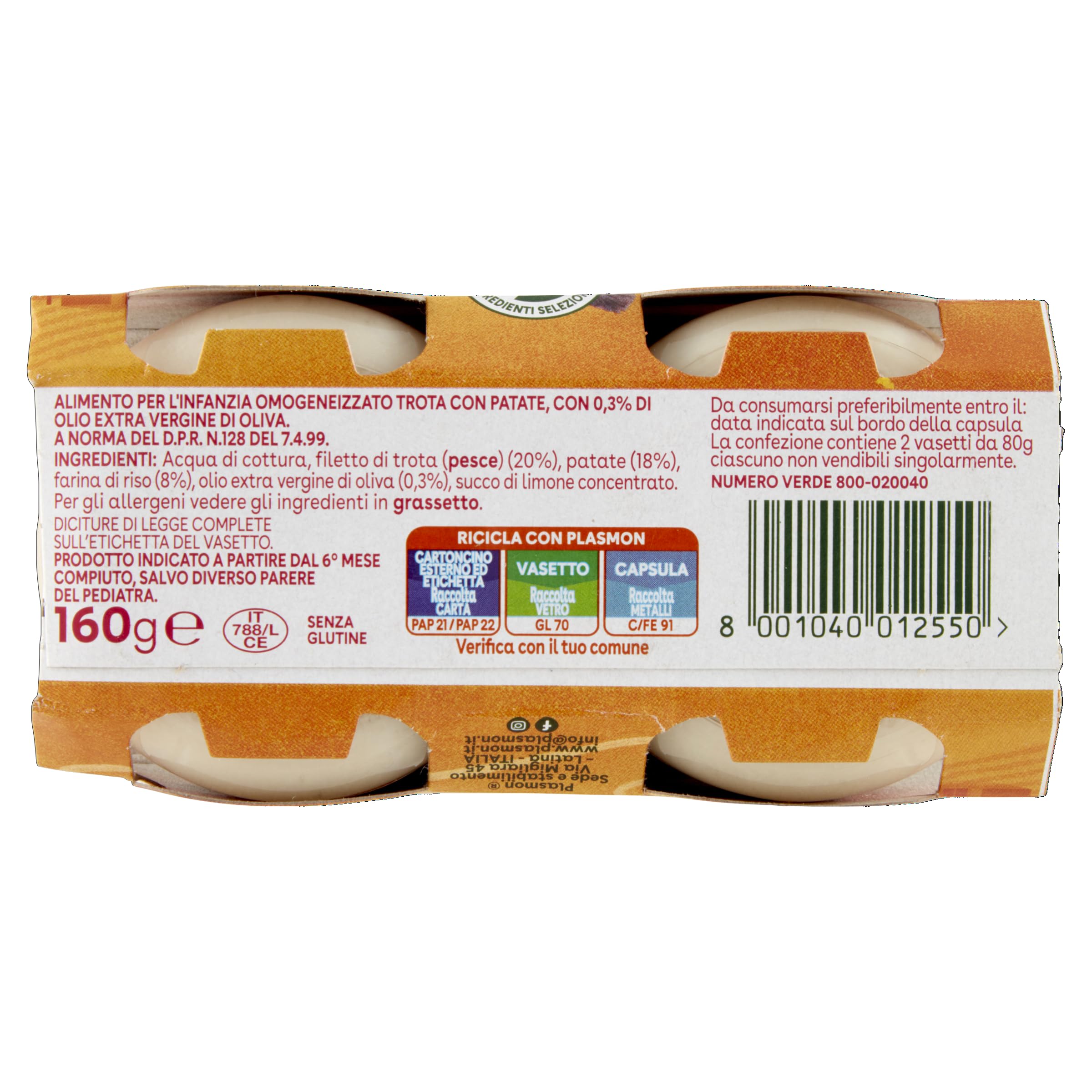 Plasmon Omogeneizzato Trota 2x80g (12 Confezioni)