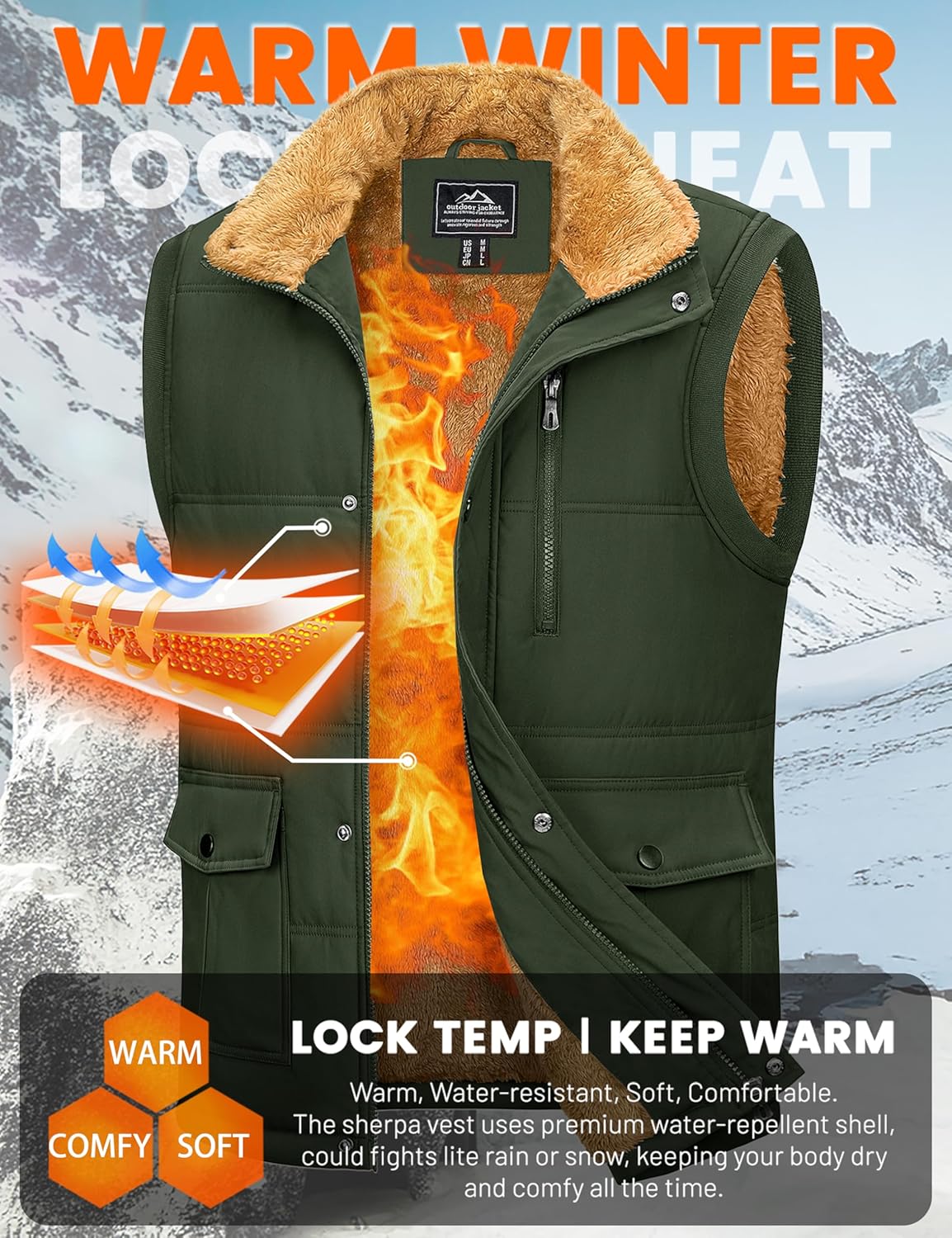 MAGCOMSEN Mens Winter Vests Outerwear Fleece Lined Puffer Vest Warm Casual Quilted Vest Bubble Sherpa Vest Jacket - Image 2