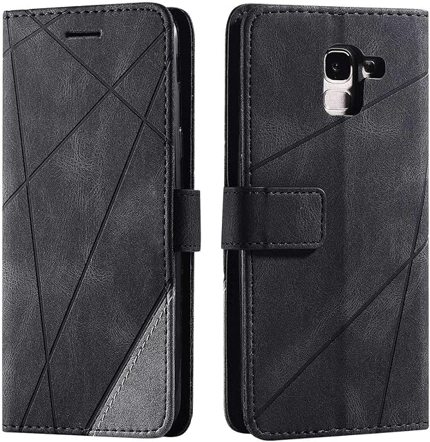 Galaxy J6 2018 Case, SONWO Premium Leather Flip Wallet Case Magnetic Closure Card Slots Kickstand Phone Case for Samsung Galaxy J6 2018, Black