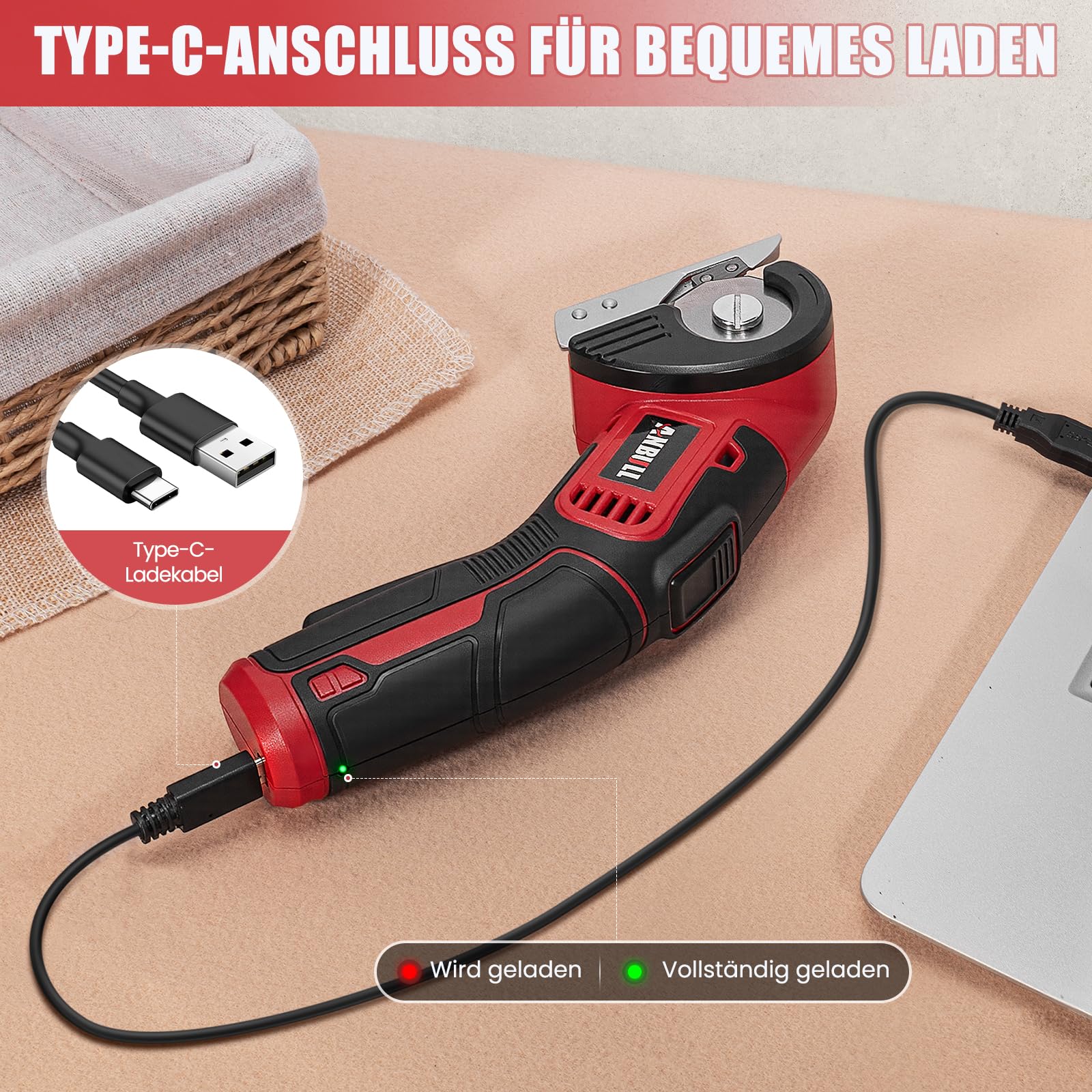 Anbull Kartonschneider Elektrische Schere 4V Kabellose Rollschneider Akku, Elektrische Stoffschere für Stoffe & Nähen, USB aufladbar, für Leder, Karton, Kunststoff, leicht, sicher, DIY
