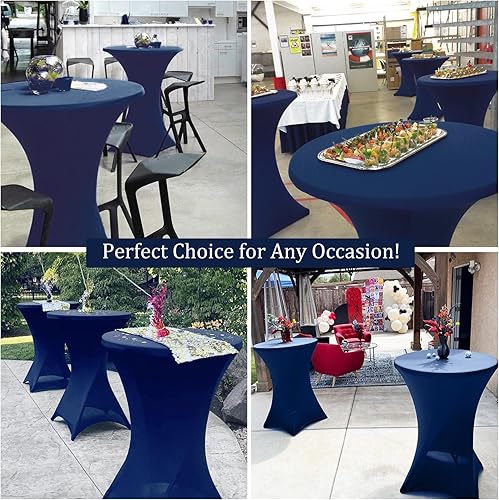 Miniatura 6 de Fivenl Paquete de 4 manteles elásticos de elastano para mesa de cóctel de 32 x 43 pulgadas, esquinas cuadradas, color azul marino, para bar, bodas,