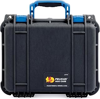 Pelican Protector 1400 Case by ColorCase - Black - Medium Size Waterproof Case with Pick & Pluck Foam & Convoluted Lid Foam - Blue Handles & Latches