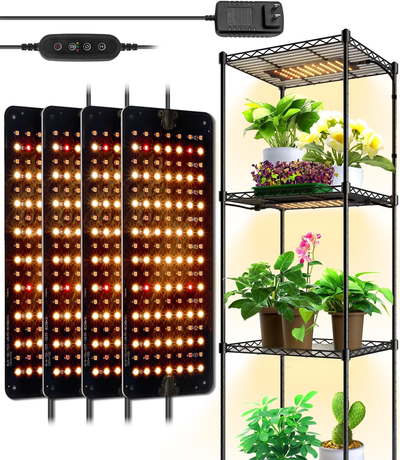 Barrina Grow Lights for Indoor Plants, 40W (4x10W) Full Spectrum LED Light Panel with 3/6/12H Auto On/Off Timer, 3 Spectrum Modes, 7