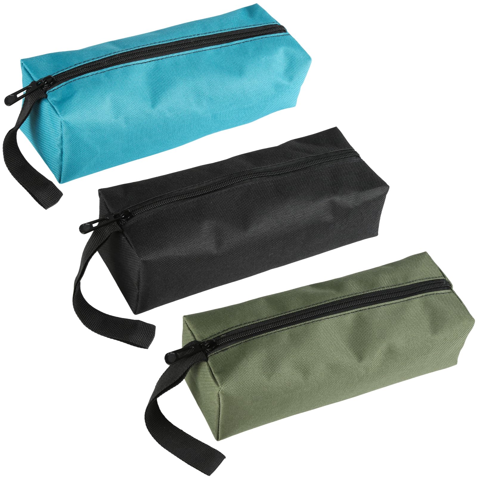 3 pezzi borsa porta attrezzi portatile piccola in tessuto Oxford 600D impermeabile con chiusura lampo, borsa per attrezzi multiuso resistente all'usura in tela (nero/blu/verde)