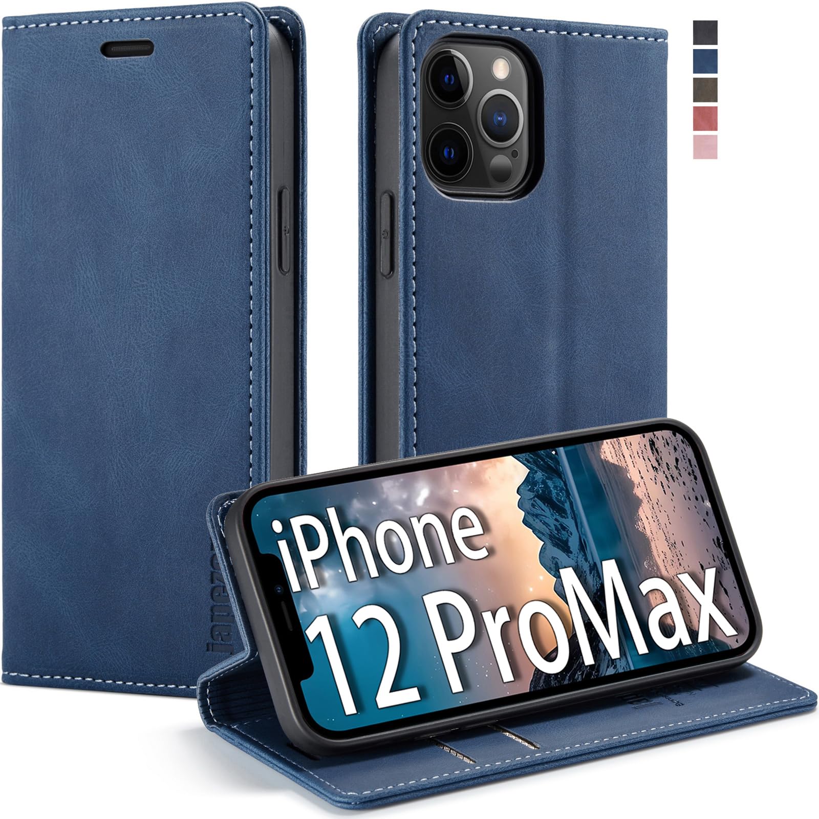japezop iPhone 12 Pro Max Case Wallet with [RFID Blocking] Card Holder Kickstand Magnetic,Leather Flip Wallet Case for iPhone 12 Pro Max 6.7 Inch(Blue